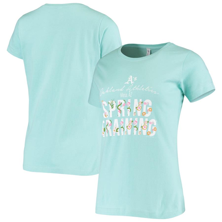 Oakland Athletics Soft as a Grape Women's Spring Training Script Floral T-Shirt - Teal