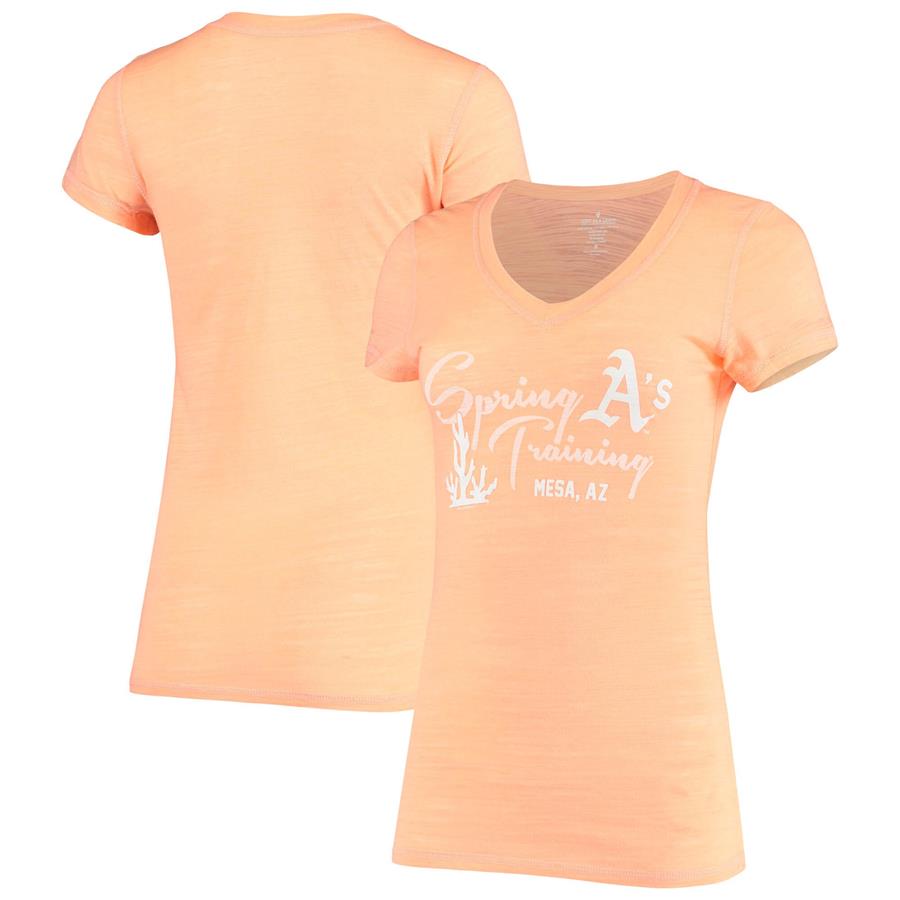 Oakland Athletics Soft as a Grape Women's Spring Training Tri-Blend V-Neck T-Shirt - Heathered Orange