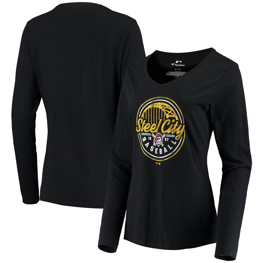 Pittsburgh Pirates Fanatics Branded Women's Steel City Long Sleeve V-Neck T-Shirt - Black