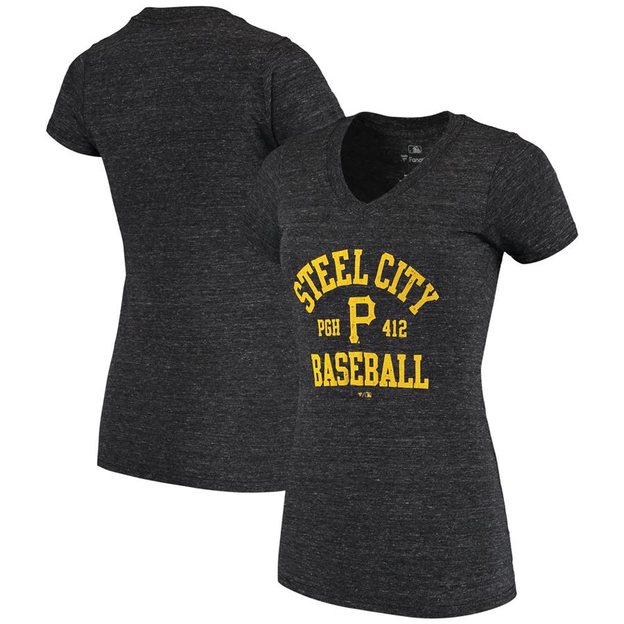 Pittsburgh Pirates Fanatics Branded Women's Street City Baseball Tri-Blend V-Neck T-Shirt - Heathered Black
