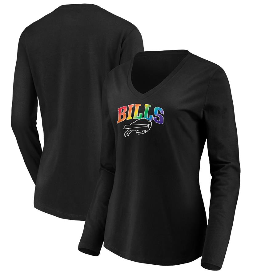 Buffalo Bills NFL Pro Line by Fanatics Branded Women's Pride Logo Long Sleeve V-Neck T-Shirt - Black