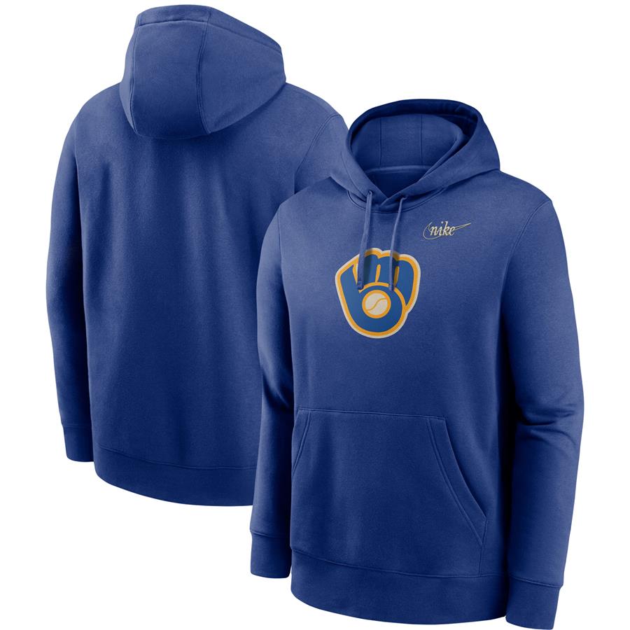 Milwaukee Brewers Nike Cooperstown Mashup Logo Club Pullover Hoodie - Royal