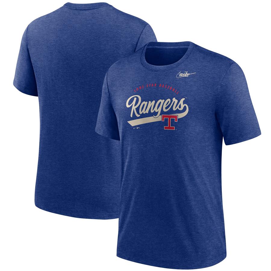 Texas Rangers Nike Cooperstown Nickname Tri-Blend T-Shirt - Heather Royal
