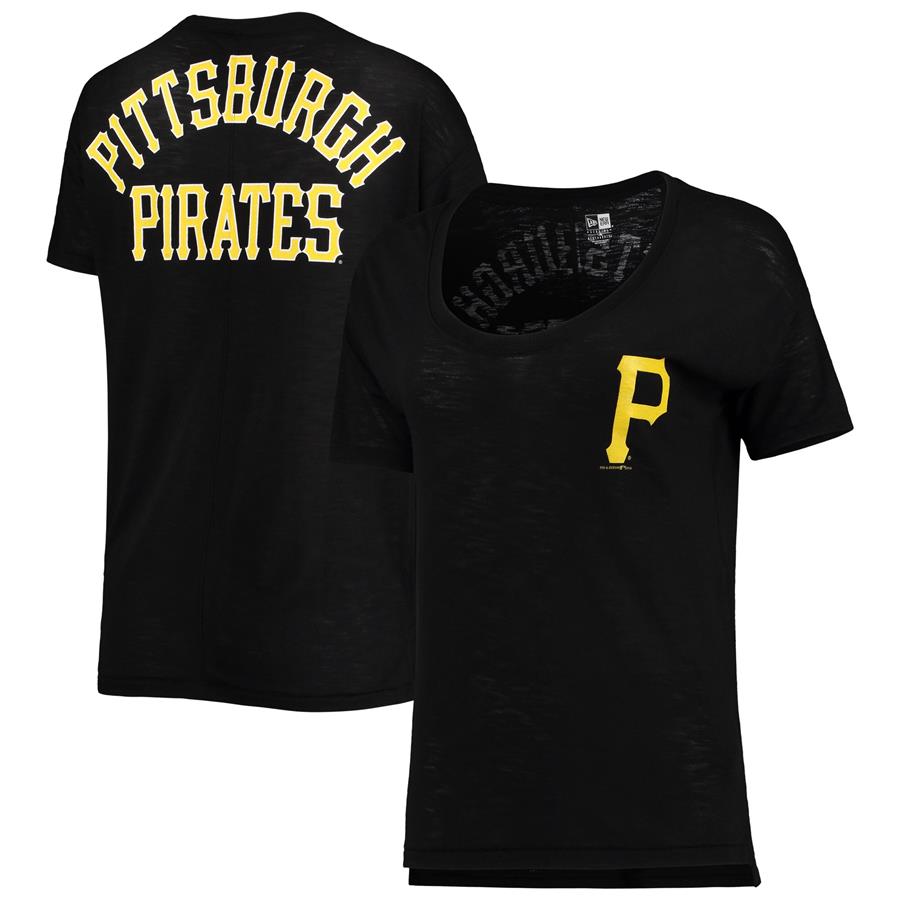 Pittsburgh Pirates New Era Women's Front and Back Scoop Neck T-Shirt - Black