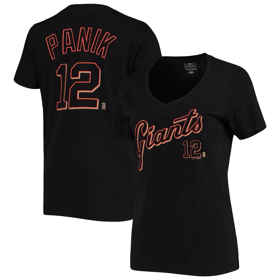 Joe Panik San Francisco Giants 5th & Ocean by New Era Women's Script Name and Number V-Neck T-Shirt Black