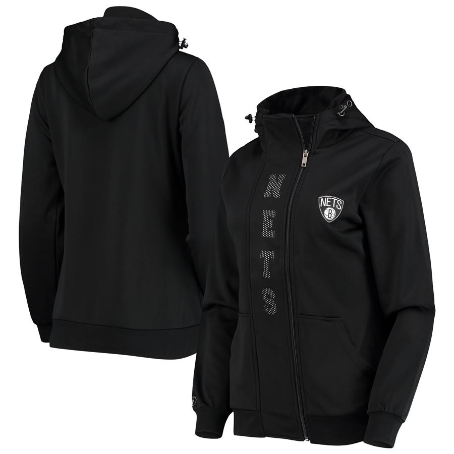 Brooklyn Nets Women's Perforated Full-Zip Hoodie Jacket - Black