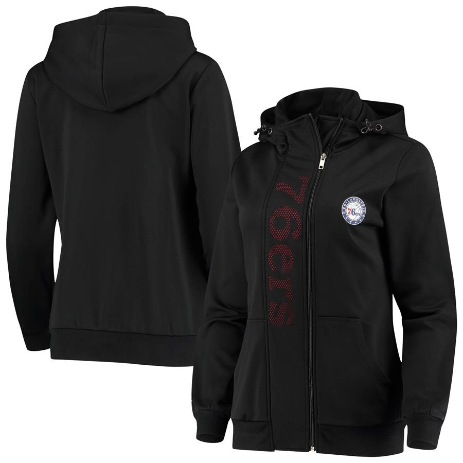 Philadelphia 76ers Women's Perforated Full-Zip Hoodie Jacket - Black