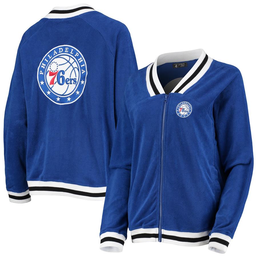 Philadelphia 76ers Women's Loops Out Terry Cloth Raglan Full-Zip Sweatshirt - Royal