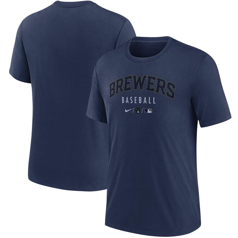 Milwaukee Brewers Nike Authentic Collection Early Work Performance Tri-Blend T-Shirt - Navy