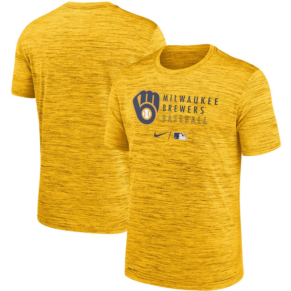 Milwaukee Brewers Nike Authentic Collection Velocity Practice Performance T-Shirt - Heathered Gold