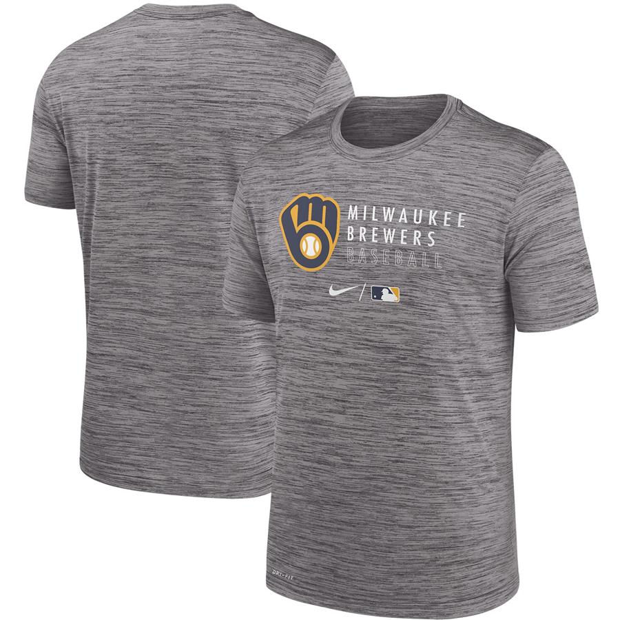Milwaukee Brewers Nike Authentic Collection Velocity Practice Performance T-Shirt - Heathered Gray