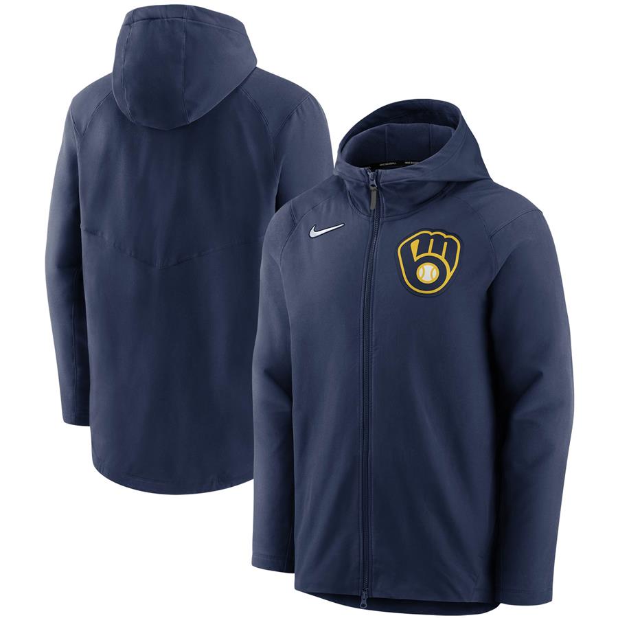 Milwaukee Brewers Nike Authentic Collection Pregame Performance Full-Zip Hoodie - Navy