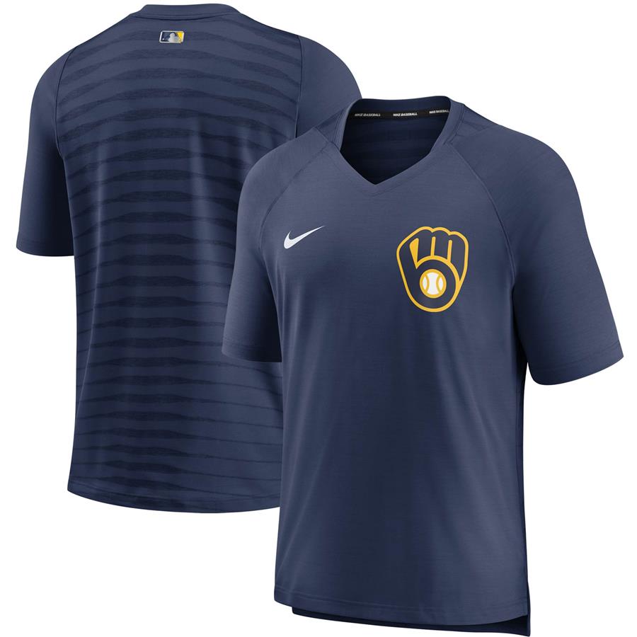 Milwaukee Brewers Nike Authentic Collection Pregame Performance V-Neck T-Shirt - Navy