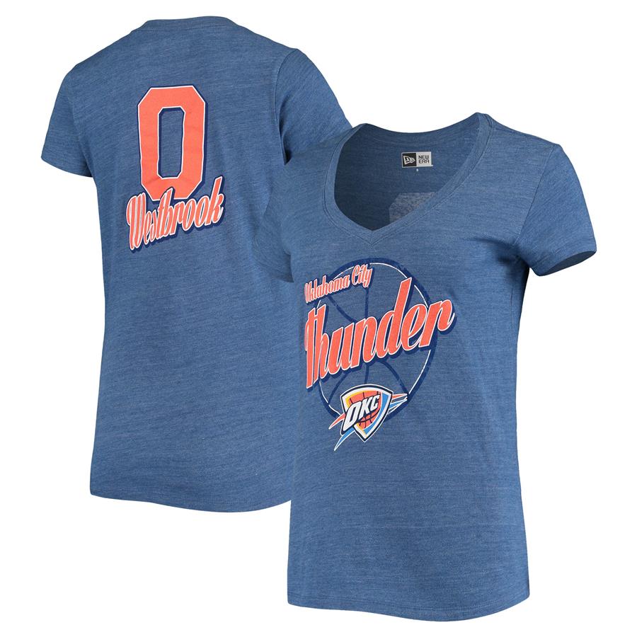 Russell Westbrook Oklahoma City Thunder New Era Women's Name & Number Tri-Blend V-Neck T-Shirt - Blue