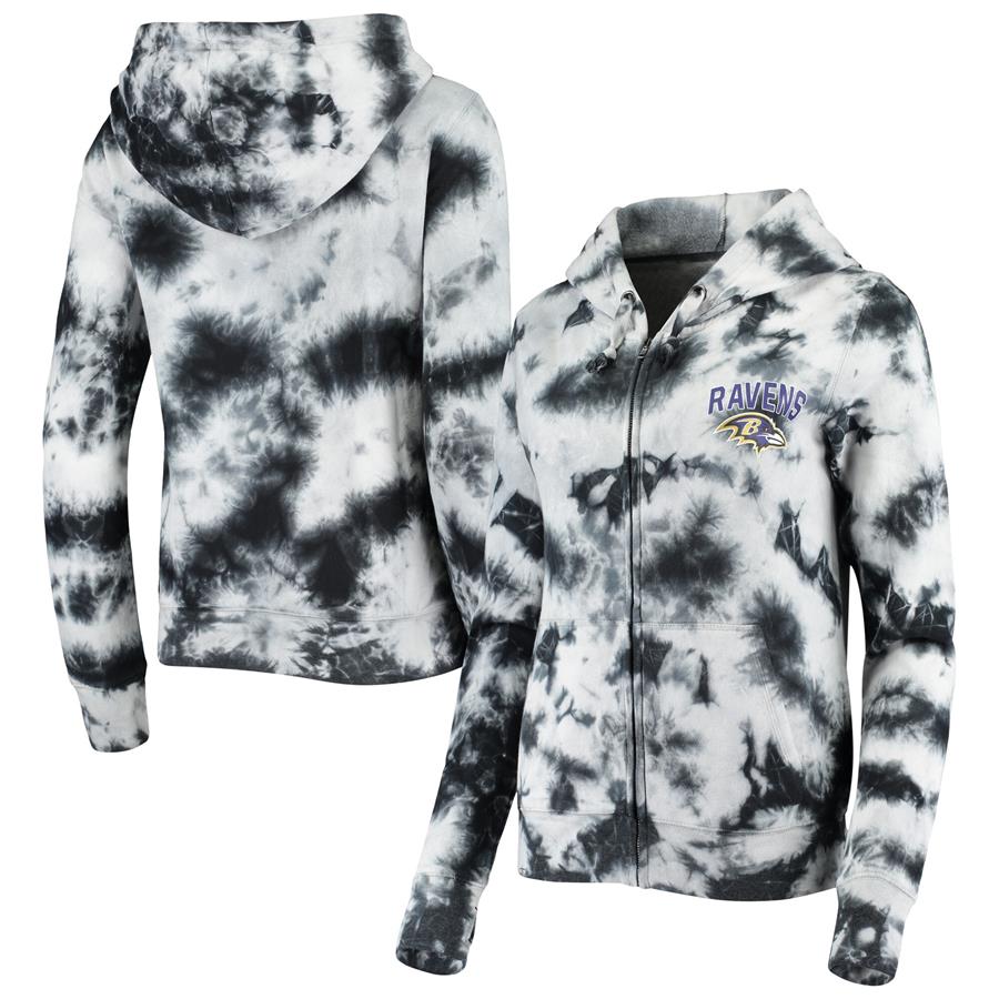 Baltimore Ravens New Era Women's Tie Dye Fleece Full-Zip Hoodie - Black