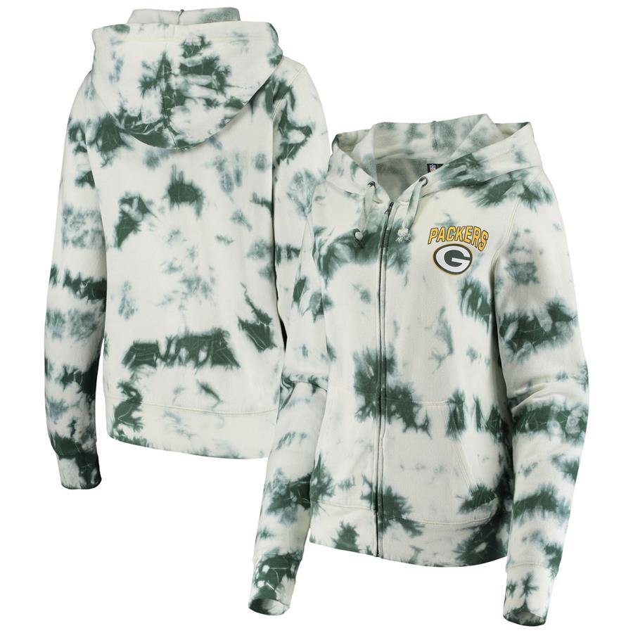 Green Bay Packers New Era Women's Tie Dye Fleece Full-Zip Hoodie - Green