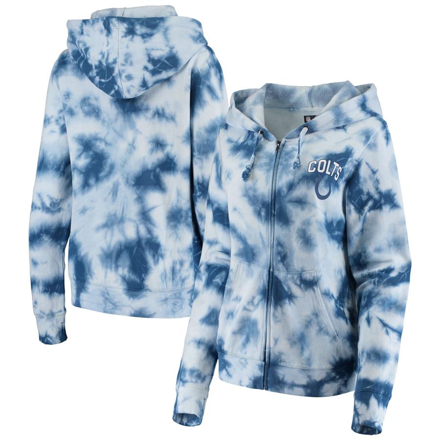 Indianapolis Colts New Era Women's Tie Dye Fleece Full-Zip Hoodie - Royal