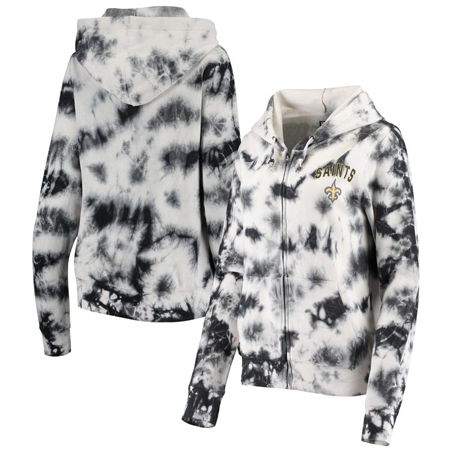 New Orleans Saints New Era Women's Tie Dye Fleece Full-Zip Hoodie - Black