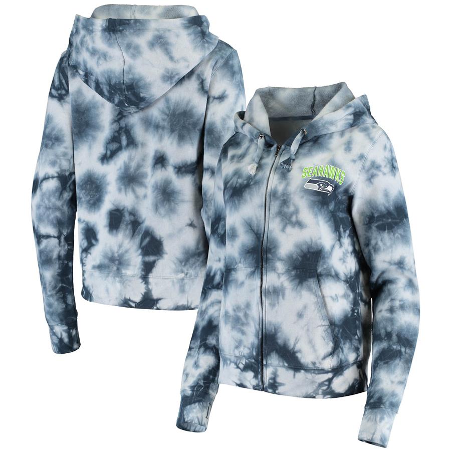Seattle Seahawks New Era Women's Tie Dye Fleece Full-Zip Hoodie - College Navy