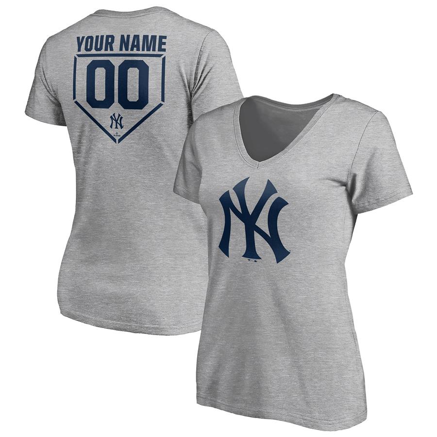 Женская футболка с V-вырезом New York Yankees Fanatics Branded Personalized RBI Logo (серый меланж)