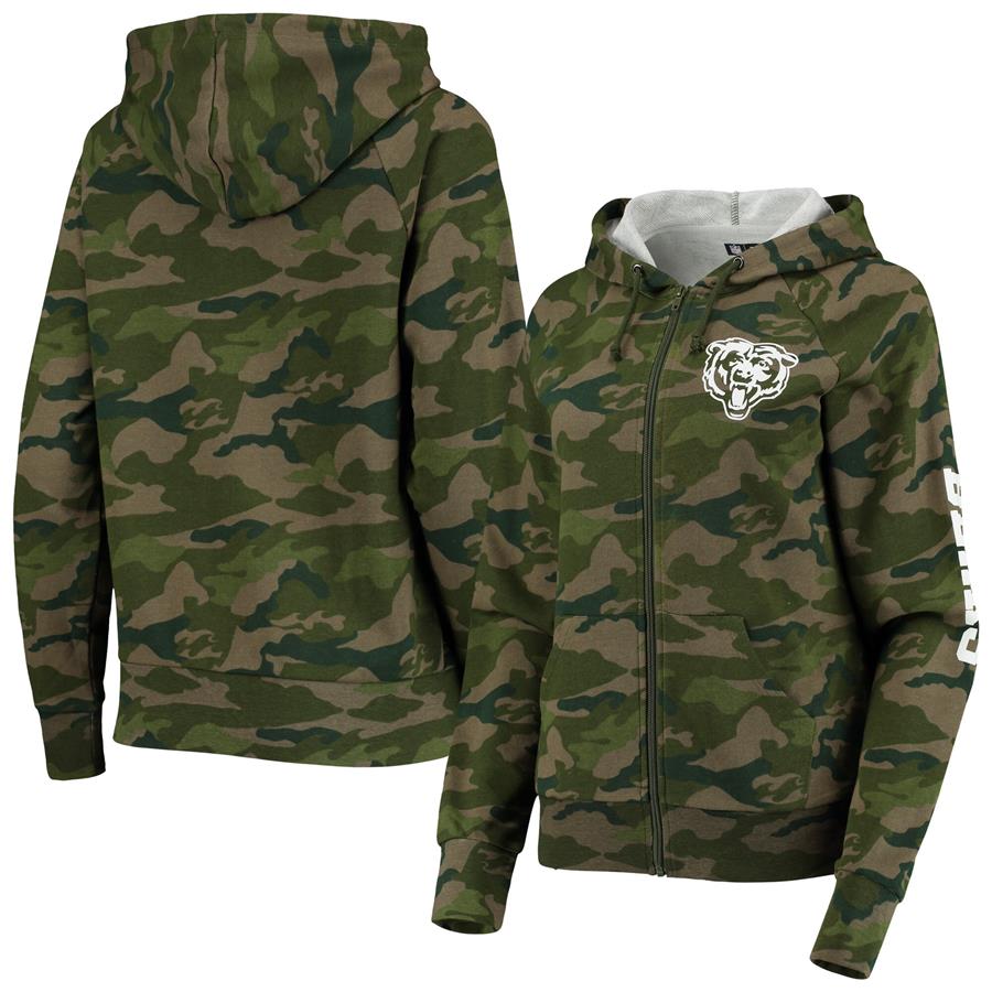 Chicago Bears New Era Women's Raglan Full-Zip Hoodie - Camo