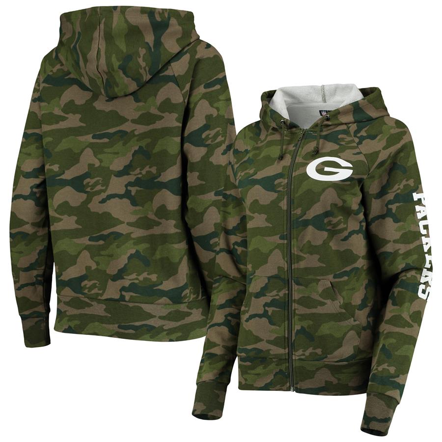 Green Bay Packers New Era Women's Raglan Full-Zip Hoodie - Camo