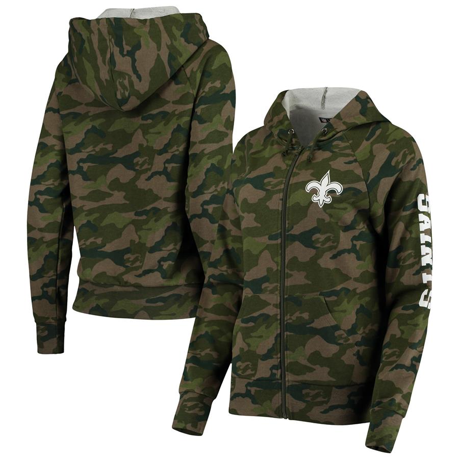 New Orleans Saints New Era Women's Raglan Full-Zip Hoodie - Camo