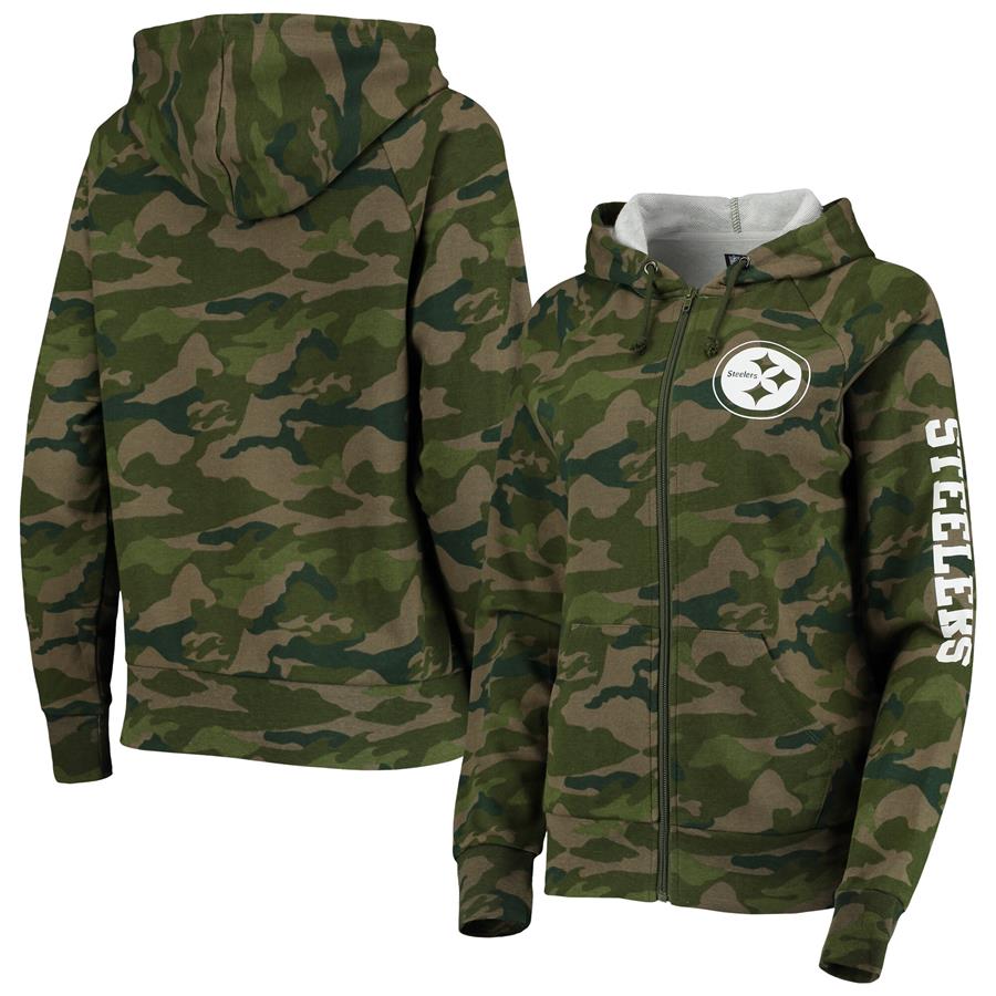 Pittsburgh Steelers New Era Women's Raglan Full-Zip Hoodie - Camo
