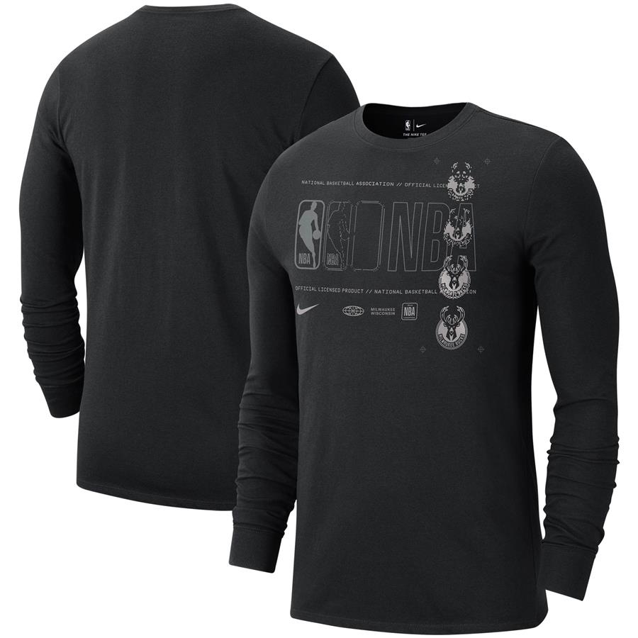 Milwaukee Bucks Nike Courtside Chrome Long Sleeve T-Shirt - Black