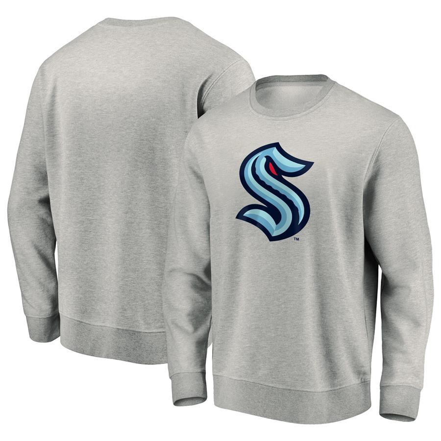 Seattle Kraken Fanatics Branded Primary Logo Crewneck Pullover Sweater - Heather Gray