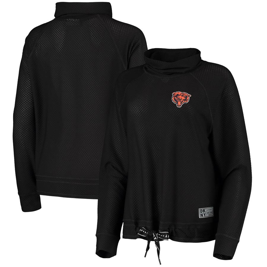 Chicago Bears DKNY Sport Women's Gabby Cowl Neck Raglan Mesh Sweatshirt - Black