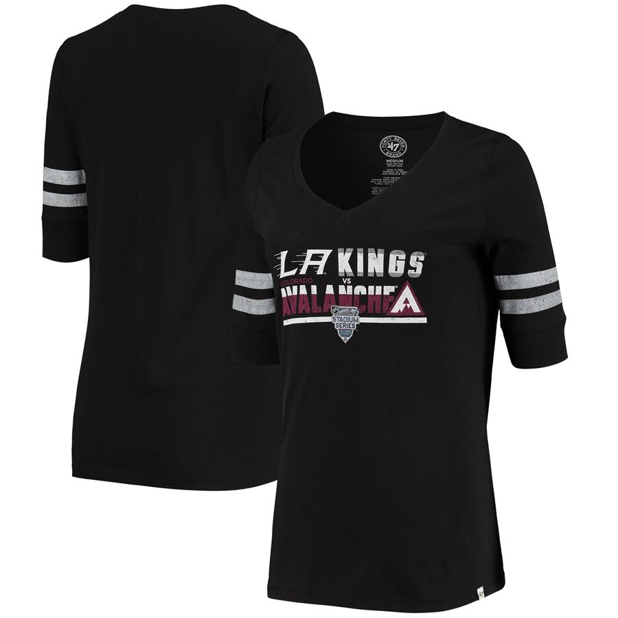 Los Angeles Kings vs Colorado Avalanche '47 Women's 2020 NHL Stadium Series Matchup Stripe V-Neck T-Shirt - Black