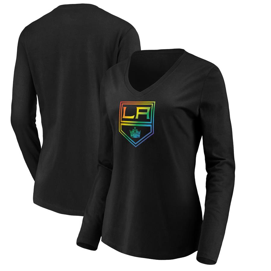 Los Angeles Kings Fanatics Branded Women's Team Pride Logo Long Sleeve V-Neck T-Shirt - Black