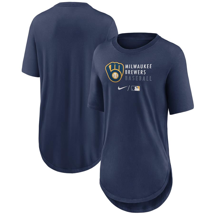 Milwaukee Brewers Nike Women's Authentic Collection Baseball Fashion Tri-Blend T-Shirt - Navy