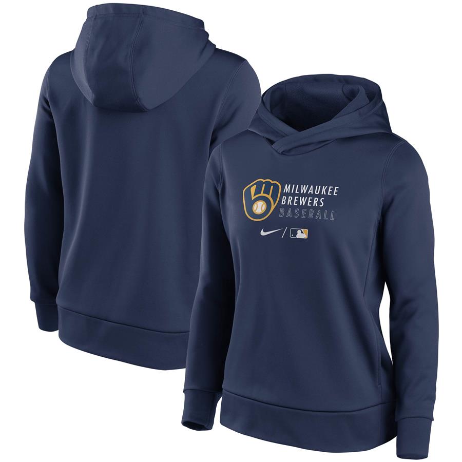 Milwaukee Brewers Nike Women's Authentic Collection Fleece Pullover Hoodie - Navy