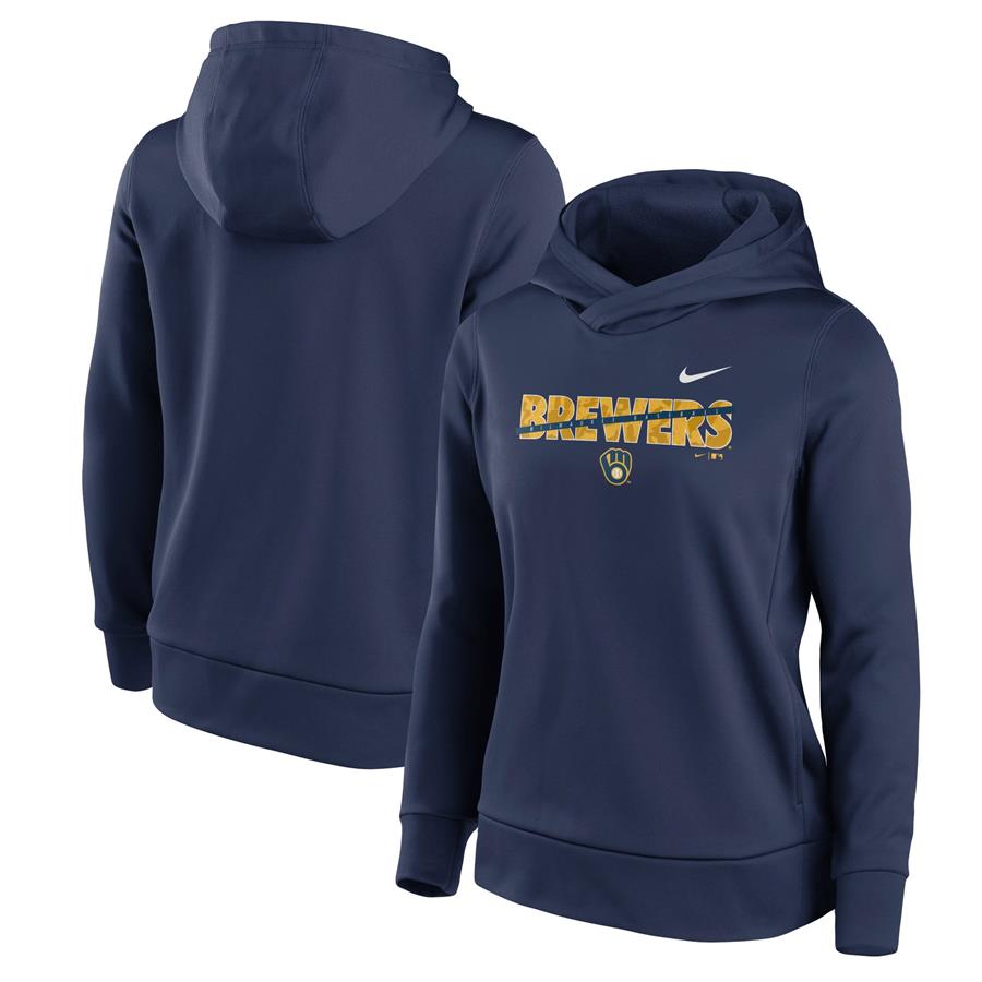 Milwaukee Brewers Nike Women's Club Angle Performance Pullover Hoodie - Navy