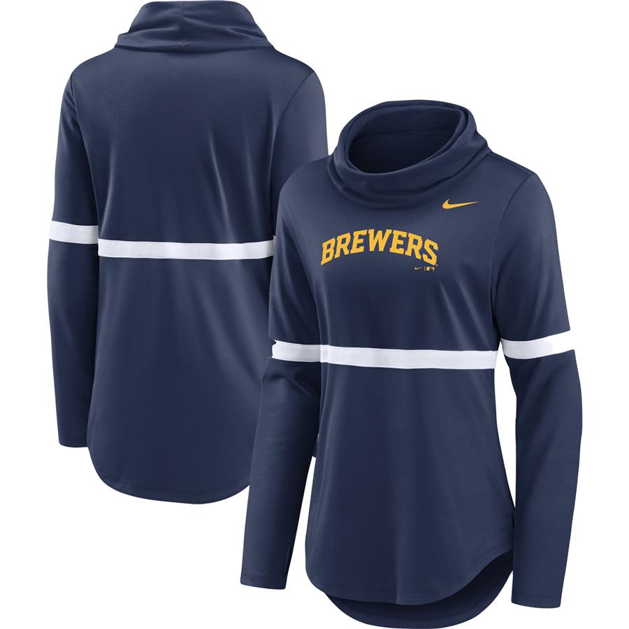 Milwaukee Brewers Nike Women's Club Lettering Fashion Pullover Performance Sweatshirt - Navy