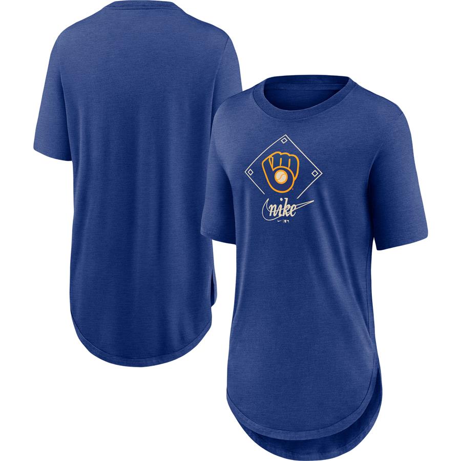Milwaukee Brewers Nike Women's Cooperstown Collection Diamond Weekend Tri-Blend T-Shirt - Heathered Royal