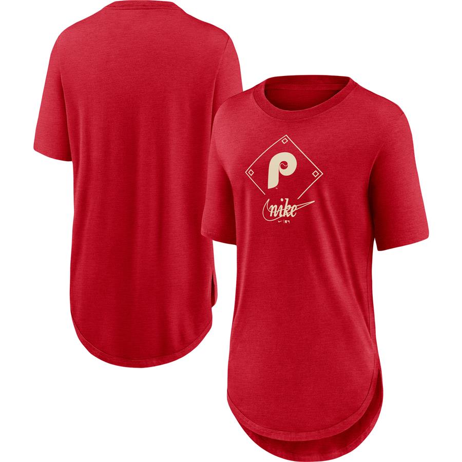 Philadelphia Phillies Nike Women's Cooperstown Collection Diamond Weekend Tri-Blend T-Shirt - Heathered Burgundy
