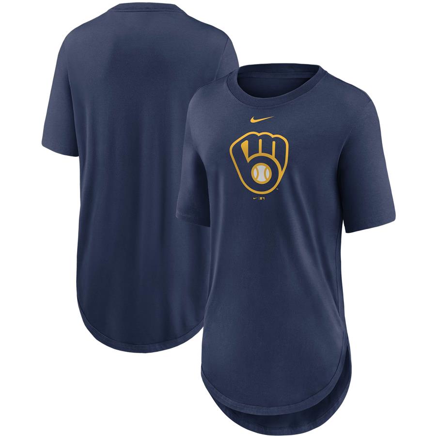 Milwaukee Brewers Nike Women's Mascot Outline Weekend Tri-Blend T-Shirt - Navy