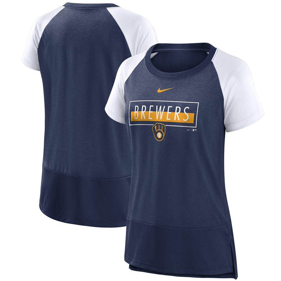 Milwaukee Brewers Nike Women's Team Colors Fashion Performance Tri-Blend Raglan T-Shirt - Navy