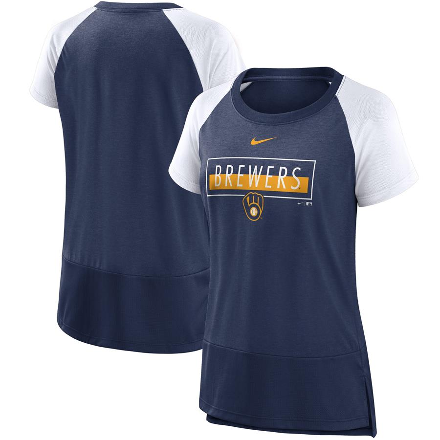 Milwaukee Brewers Nike Women's Team Colors Fashion Performance Tri-Blend Raglan T-Shirt - Navy