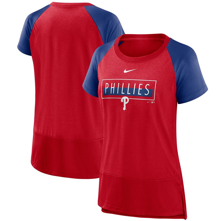 Philadelphia Phillies Nike Women's Team Colors Fashion Performance Tri-Blend Raglan T-Shirt - Red