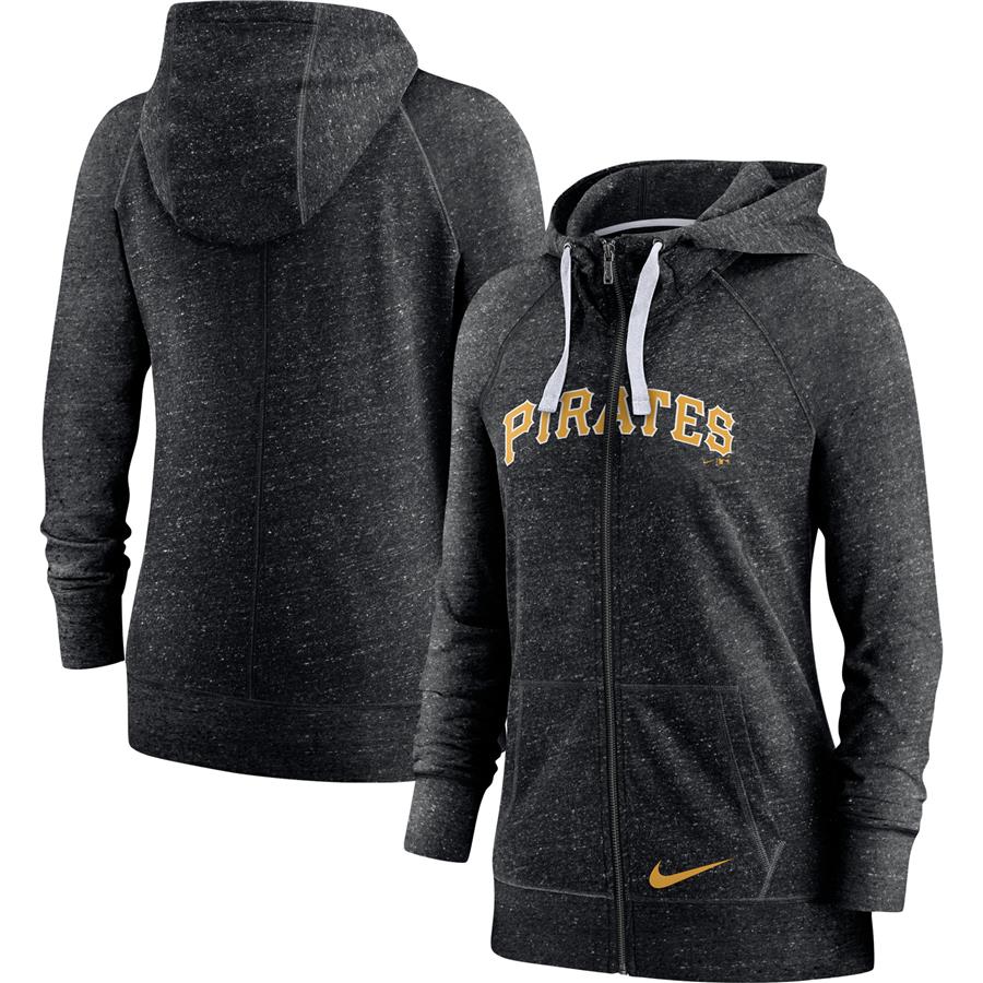 Pittsburgh Pirates Nike Women's Wordmark Gym Vintage Raglan Full-Zip Hoodie - Heathered Black