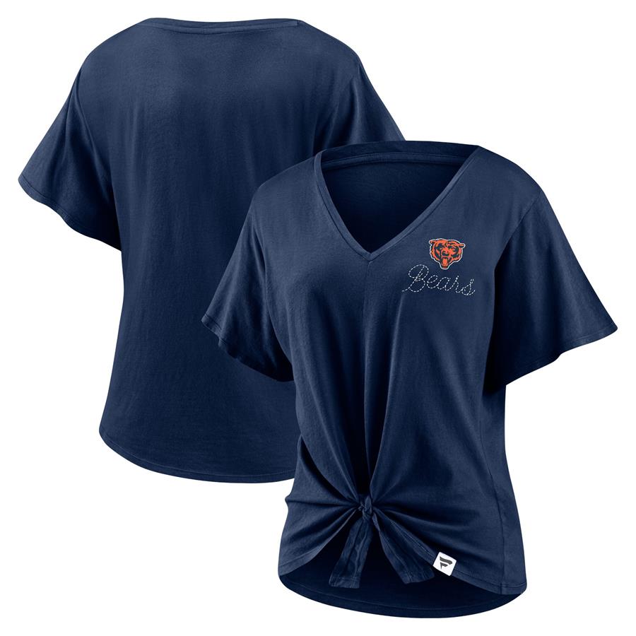 Chicago Bears Fanatics Branded Women's Sport Resort Tie Front V-Neck T-Shirt - Navy