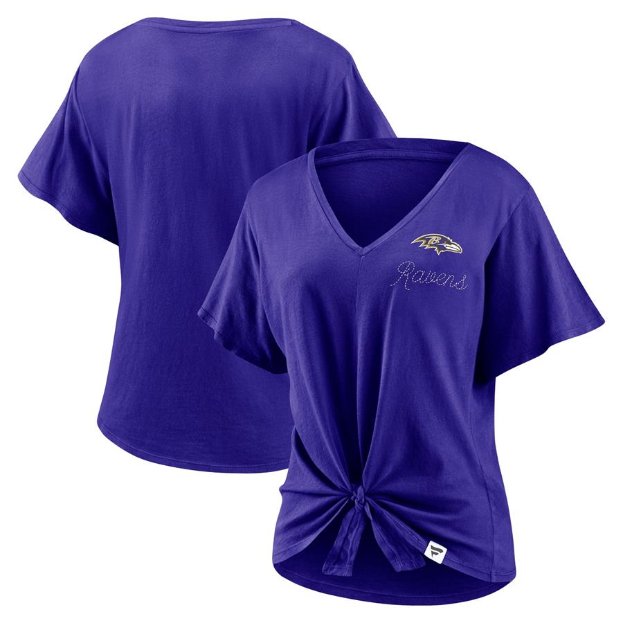 Baltimore Ravens Fanatics Branded Women's Sport Resort Tie Front V-Neck T-Shirt - Purple