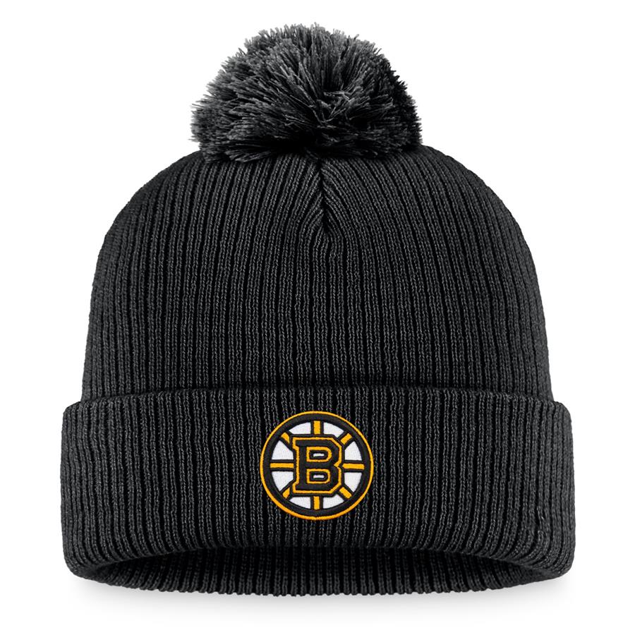 Boston Bruins Fanatics Branded Core Primary Logo Cuffed Knit Hat with Pom - Black
