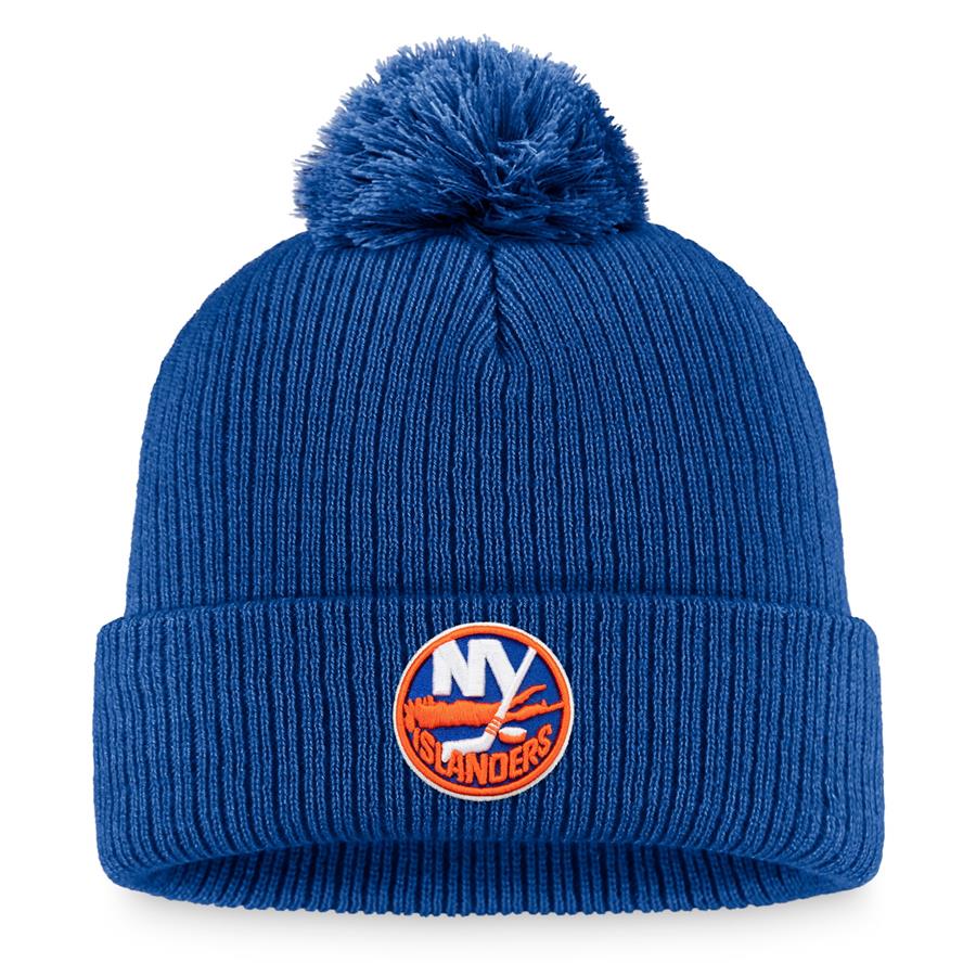 New York Islanders Fanatics Branded Core Primary Logo Cuffed Knit Hat with Pom - Royal