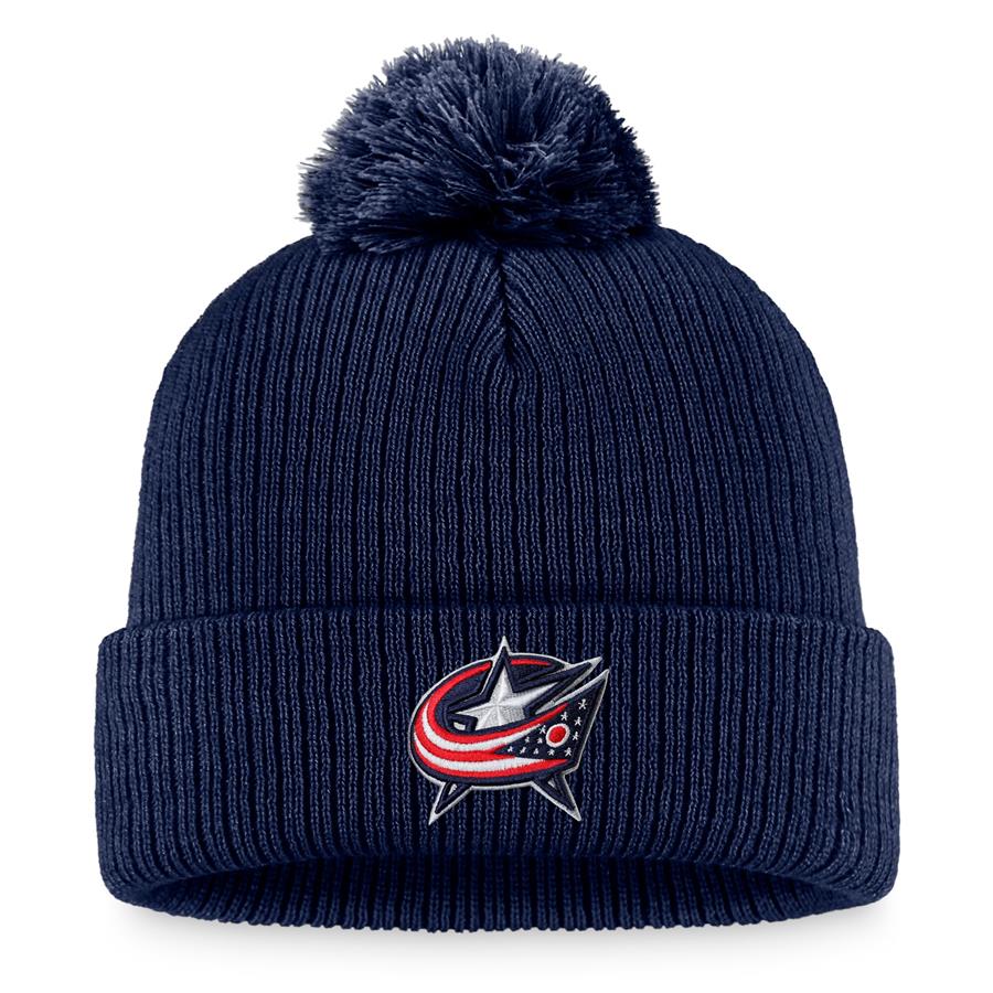 Columbus Blue Jackets Fanatics Branded Core Primary Logo Cuffed Knit Hat with Pom - Navy