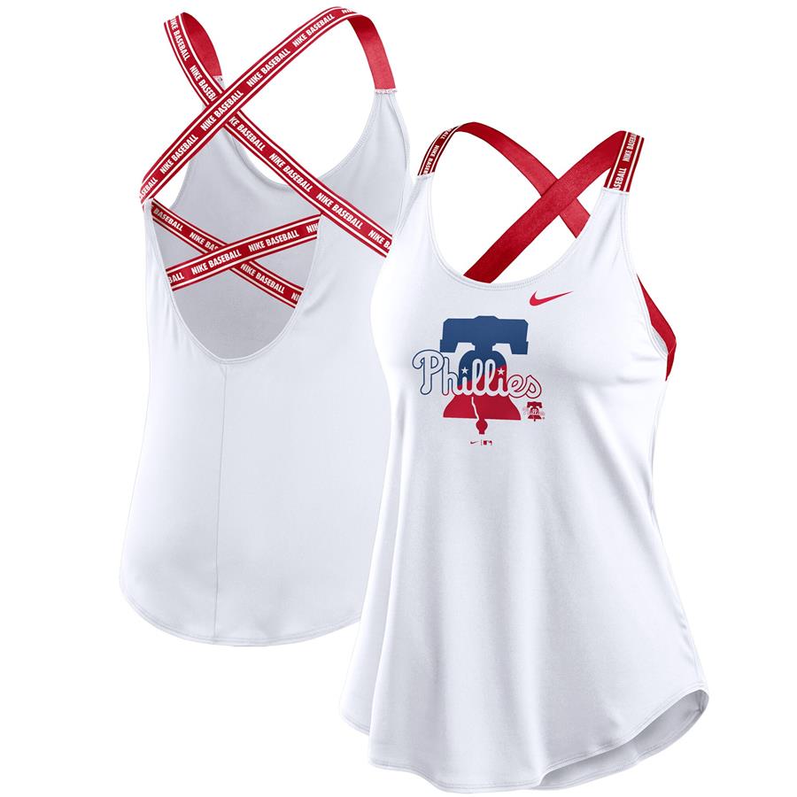 Philadelphia Phillies Nike Women's Primary Angle Elastika Performance Racerback Tank Top - White